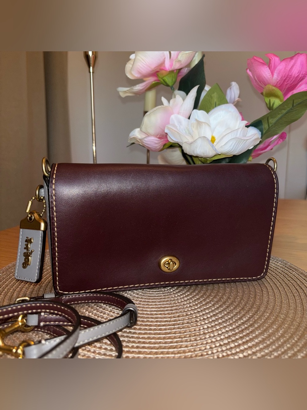 Coach 1941 Dinky Gray and Oxblood Color Block Turnlock Crossbody